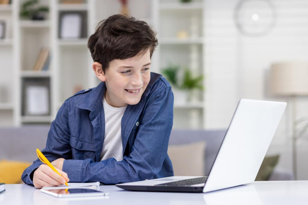 Child being tutored online